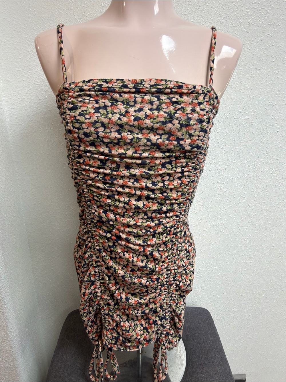 Amable Floral Ruched Drawstring Bodycon Mini Dress